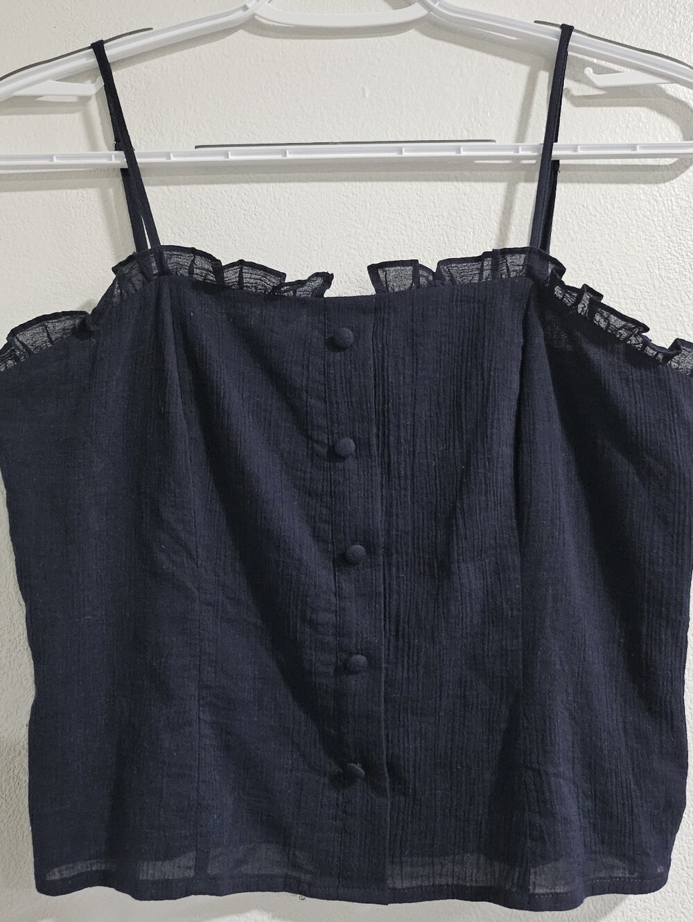 Gianni Bini Black 100% Cotton Smocked Ruffle Button Cami Top M